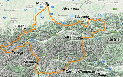 El mapa del nostre itinerari en moto pels Alps