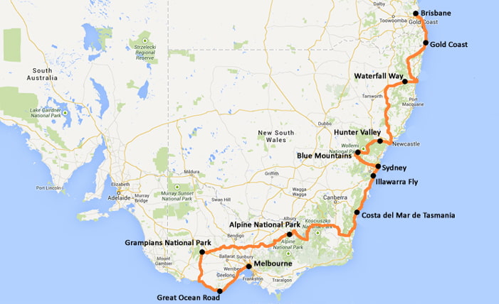 El mapa de la nostra ruta en moto per Austràlia