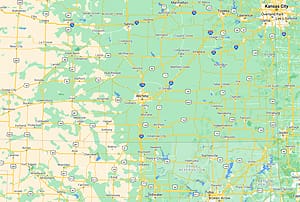 Mapa de carreteres d'Oklahoma i Kansas