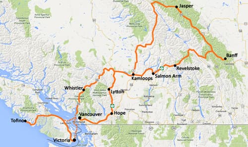 El mapa del nostre itinerari en moto per Canadà