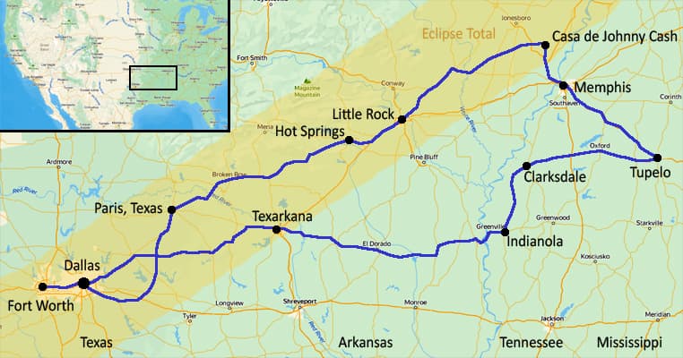 El mapa de la nostra ruta per veure l'eclipsi solar