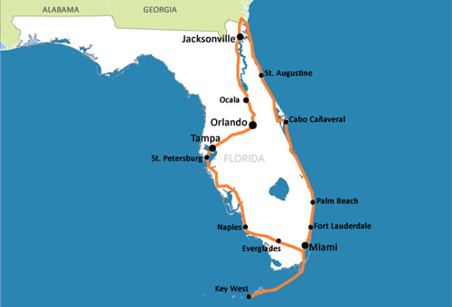 El mapa de la Ruta amb moto per Florida