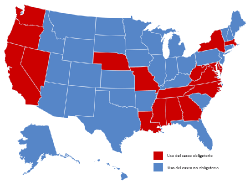 Mapa de l'obligació de portar casc als Estats Units